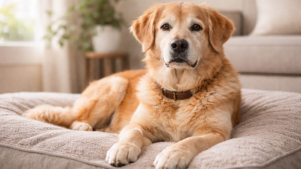 older senior dog resting comfortably