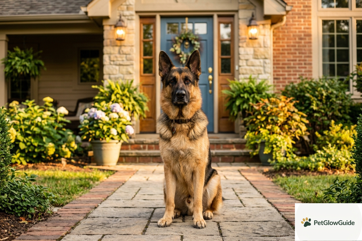 German Shepherd sitting alert as an example of the best guard dog breeds