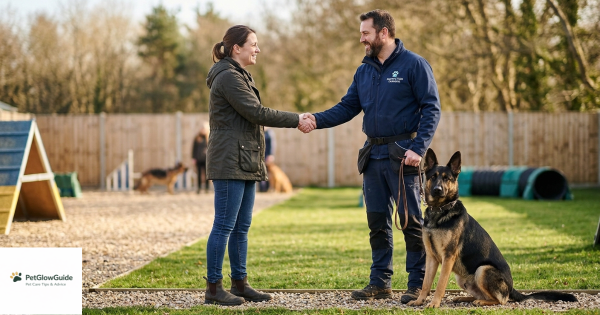 Dog owner meeting with a professional guard dog trainer